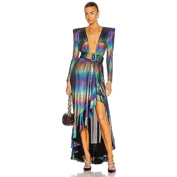 Retrofete Dresses & Skirts - RETROFETE Dress Harmony Gown Rainbow Multi-color Iridescent Oil Print Gown Sz S